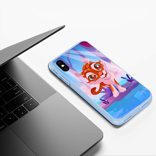 Чехол iPhone XS Max матовый Тигрица на кувшинке / 3D-Голубой – фото 3