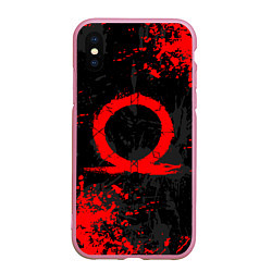 Чехол iPhone XS Max матовый GOD OF WAR LOGO RED, БРЫЗГИ КРАСОК, цвет: 3D-розовый