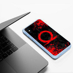 Чехол iPhone XS Max матовый GOD OF WAR LOGO RED, БРЫЗГИ КРАСОК, цвет: 3D-голубой — фото 2