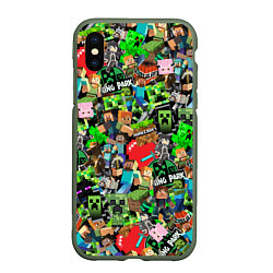 Чехол iPhone XS Max матовый МАЙНКРАФТ ВСЕ ГЕРОИ И ПРЕДМЕТЫ, цвет: 3D-темно-зеленый