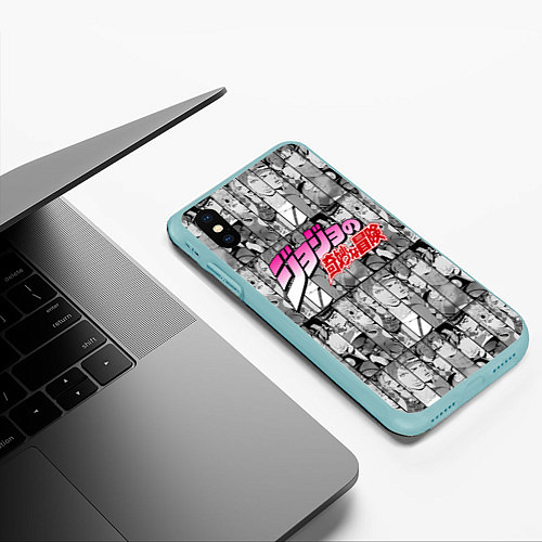 Чехол iPhone XS Max матовый JOJOS BIZARRE ADVENTURE ЧЁРНО БЕЛОЕ / 3D-Мятный – фото 3