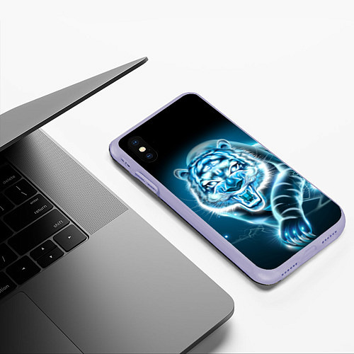 Чехол iPhone XS Max матовый НЕНОНОВЫЙ ТИГР 2022 NEON TIGER NEW YEAR / 3D-Светло-сиреневый – фото 3