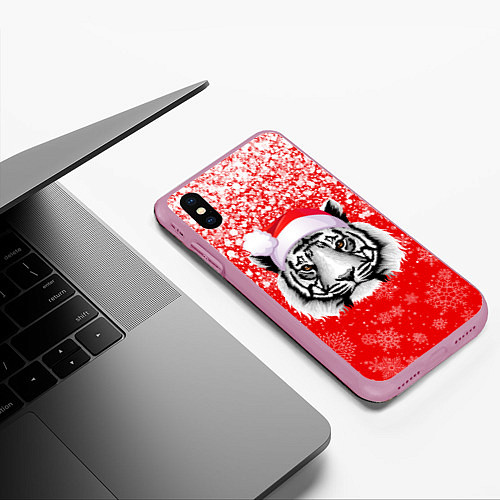 Чехол iPhone XS Max матовый НОВОГОДНИЙ ТИГР 2022 ЕШПУК 2022 / 3D-Розовый – фото 3