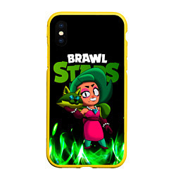 Чехол iPhone XS Max матовый LOLA ЛОЛА BRAWLSTARS зеленый огонь, цвет: 3D-желтый