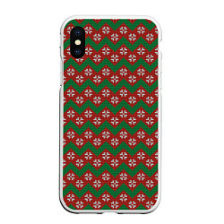 Чехол iPhone XS Max матовый Knitted Snowflake Pattern, цвет: 3D-белый