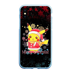Чехол iPhone XS Max матовый MERRY CHRISTMAS ПИКАЧУ 2022 ПОКЕМОНЫ, цвет: 3D-голубой