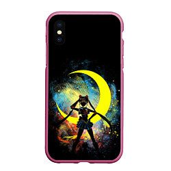 Чехол iPhone XS Max матовый Sailormoon Сейлормун на фоне звезд, цвет: 3D-малиновый