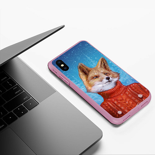 Чехол iPhone XS Max матовый НОВОГОДНИЙ ЛИС CHRISTMAS FOX / 3D-Розовый – фото 3