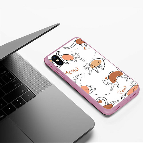 Чехол iPhone XS Max матовый Рисунки кошек / 3D-Розовый – фото 3