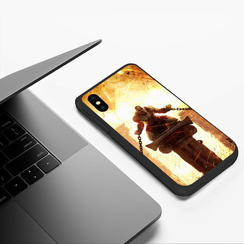 Чехол iPhone XS Max матовый GOD OF WAR КРАТОС В ЦЕПЯХ / 3D-Черный – фото 3