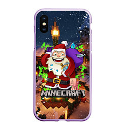 Чехол iPhone XS Max матовый НОВОГОДНЯЯ ЁЛКА В МАЙНКРАФТ SANTA CLAUS, цвет: 3D-сиреневый