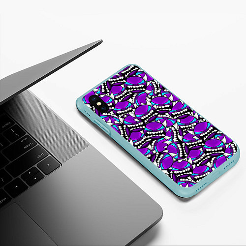 Чехол iPhone XS Max матовый Geometry Dash: Violet Pattern / 3D-Мятный – фото 3