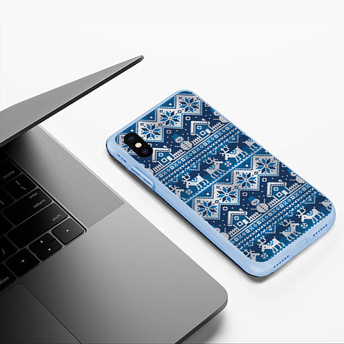 Чехол iPhone XS Max матовый Christmas Pattern / 3D-Голубой – фото 3