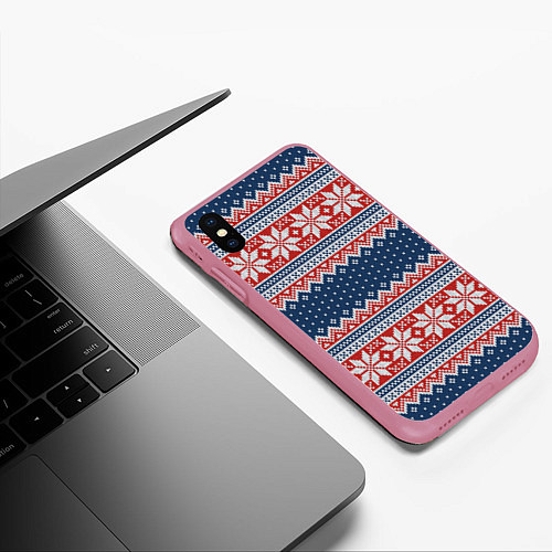 Чехол iPhone XS Max матовый Knitted Pattern / 3D-Малиновый – фото 3