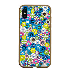 Чехол iPhone XS Max матовый Takashi Murakami Улыбающиеся цветы, цвет: 3D-коричневый