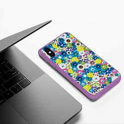 Чехол iPhone XS Max матовый Takashi Murakami Улыбающиеся цветы, цвет: 3D-фиолетовый — фото 2