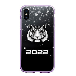 Чехол iPhone XS Max матовый Новогодний тигр символ 2022, цвет: 3D-сиреневый