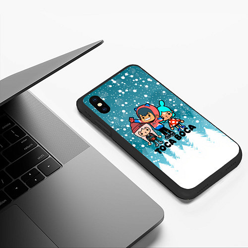 Чехол iPhone XS Max матовый Новогодний Toca Boca / 3D-Черный – фото 3