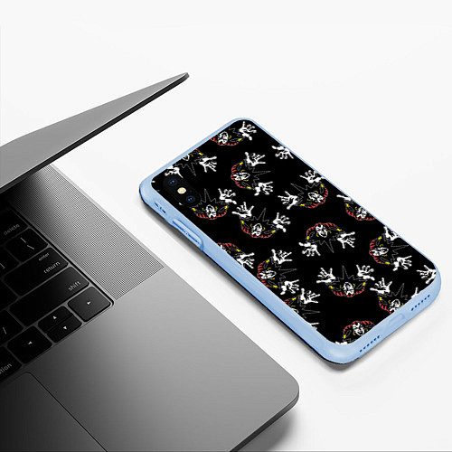 Чехол iPhone XS Max матовый КОРОЛЬ И ШУТ ЛОГО ПАТТЕРН / 3D-Голубой – фото 3