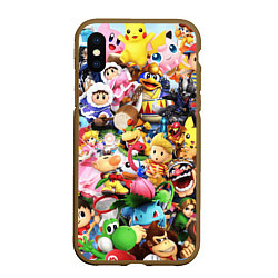 Чехол iPhone XS Max матовый SUPER SMASH BROS ГЕРОИ ИГРЫ, цвет: 3D-коричневый