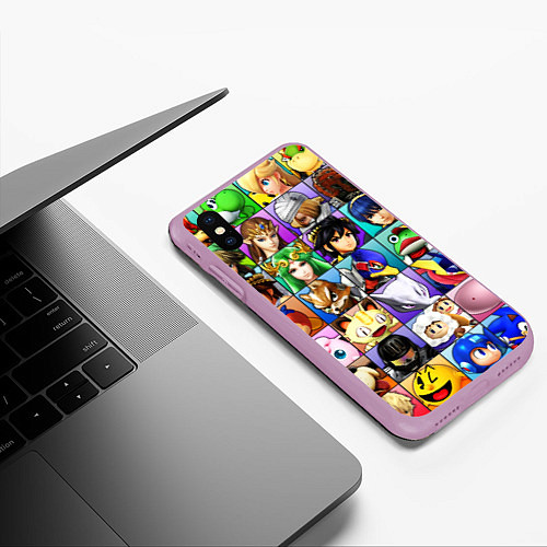 Чехол iPhone XS Max матовый SUPER SMASH ALL HEROES СУПЕР СМАШ БРОС / 3D-Сиреневый – фото 3