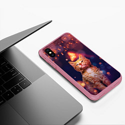 Чехол iPhone XS Max матовый РЫЖИЙ КОТ И БАБОЧКА, цвет: 3D-малиновый — фото 2