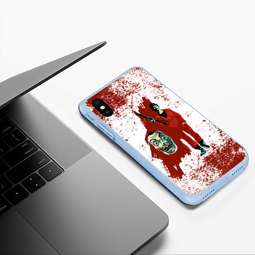 Чехол iPhone XS Max матовый БУМАЖНЫЙ ДОМ КРАСКА- LA CASA DE PAPEL BELLA CIAO / 3D-Голубой – фото 3