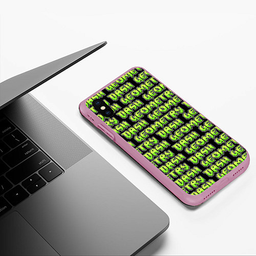 Чехол iPhone XS Max матовый Geometry Dash: Green Pattern Logo / 3D-Розовый – фото 3