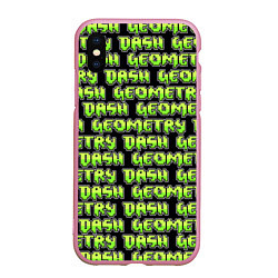 Чехол iPhone XS Max матовый Geometry Dash: Green Pattern Logo, цвет: 3D-розовый