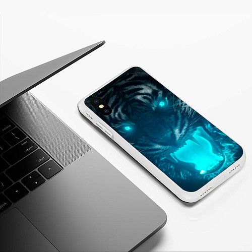 Чехол iPhone XS Max матовый Неоновый водяной тигр 2022 / 3D-Белый – фото 3