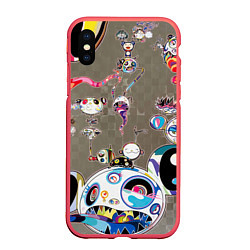 Чехол iPhone XS Max матовый Takashi Murakami арт с языками, цвет: 3D-красный