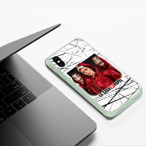 Чехол iPhone XS Max матовый СЕРИАЛ БУМАЖНЫЙ ДОМ LA CASA DE PAPEL BELLA CIAO / 3D-Салатовый – фото 3