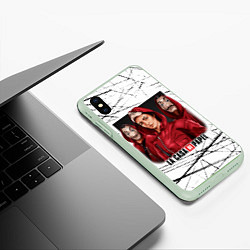 Чехол iPhone XS Max матовый СЕРИАЛ БУМАЖНЫЙ ДОМ LA CASA DE PAPEL BELLA CIAO, цвет: 3D-салатовый — фото 2