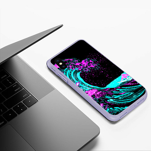 Чехол iPhone XS Max матовый НЕОНОВАЯ ЯПОНИЯ, ВОЛНА, ФУДЗИЯМА NEON JAPAN / 3D-Светло-сиреневый – фото 3