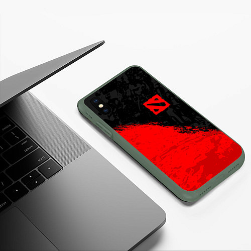 Чехол iPhone XS Max матовый DOTA 2 RED LOGO, БРЫЗГИ КРАСОК / 3D-Темно-зеленый – фото 3