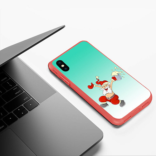 Чехол iPhone XS Max матовый Веселый празднующий дед Мороз / 3D-Красный – фото 3