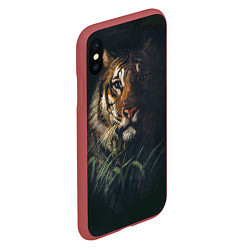 Чехол iPhone XS Max матовый Голова тигра, цвет: 3D-красный — фото 2