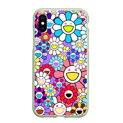 Чехол iPhone XS Max матовый Цветы Takashi Murakami, цвет: 3D-салатовый