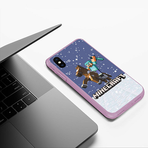 Чехол iPhone XS Max матовый Майнкрафт Зима / 3D-Сиреневый – фото 3