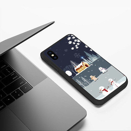 Чехол iPhone XS Max матовый Снеговики и Мишки 2022 / 3D-Черный – фото 3