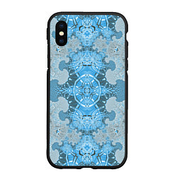 Чехол iPhone XS Max матовый Коллекция Фрактальная мозаика Голубой 292-6-n Низ, цвет: 3D-черный