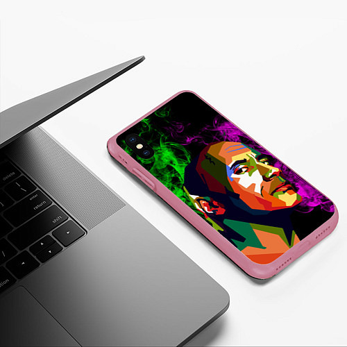 Чехол iPhone XS Max матовый Дуэйн Джонсон АРТ Скала / 3D-Малиновый – фото 3