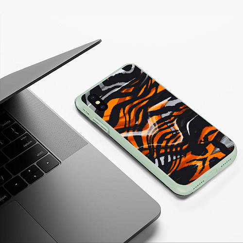 Чехол iPhone XS Max матовый Окрас тигра / 3D-Салатовый – фото 3