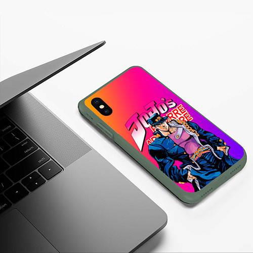 Чехол iPhone XS Max матовый JOJO BIZARRE ADVENTURE ДЖО ДЖО ГРАДИЕНТ / 3D-Темно-зеленый – фото 3