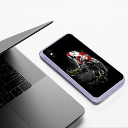 Чехол iPhone XS Max матовый БОГ ВОЙНЫ С МЕЧАМИ, КРАТОС, цвет: 3D-светло-сиреневый — фото 2