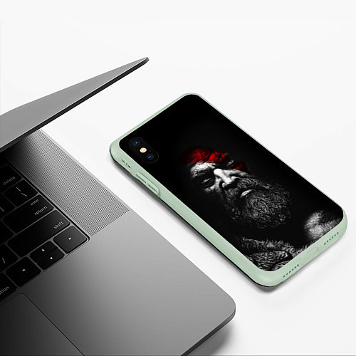 Чехол iPhone XS Max матовый ЛИЦО КРАТОСА, БОГ ВОЙНЫ GOD OF WAR / 3D-Салатовый – фото 3