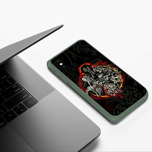 Чехол iPhone XS Max матовый ГЕРОЙ АНИМЕ БЕРСЕРК BERSERK / 3D-Темно-зеленый – фото 3