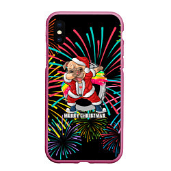 Чехол iPhone XS Max матовый Merry Christmas Mops Dabbing, цвет: 3D-малиновый