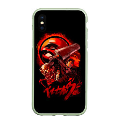 Чехол iPhone XS Max матовый Гатс, Каска, Рыцарь-Череп и Апостол-Яйцо Berserk, цвет: 3D-салатовый