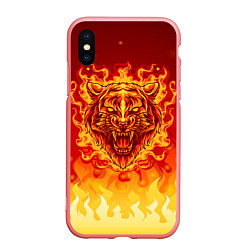 Чехол iPhone XS Max матовый Огненный тигр в пламени, цвет: 3D-баблгам